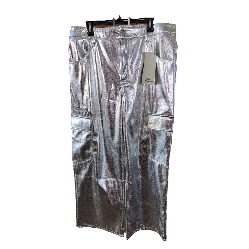 No Boundaries Pants Silver Metallic Relaxed Fit Wide Leg Cargo NEW XXL 20 Pocket